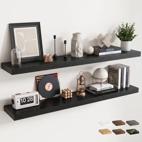 Vista 35 de 16 Inch Floating Shelves for Wall 2 Pack, 8"D Wood Grain Bathroom Shelves Acabado negro