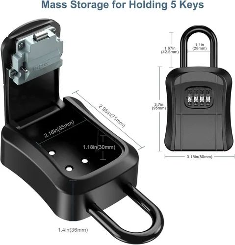 Vista 4 de Caja de bloqueo de llave, caja de seguridad para llave de casa, combinación de código reiniciable de 4 dígitos, pequeña caja de seguridad segura