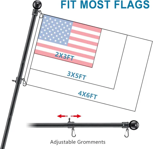 Vista 4 de Mástil de bandera para exterior de la casa, kit de asta de bandera de acero inoxidable resistente de 5 pies, soporte giratorio sin enredos
