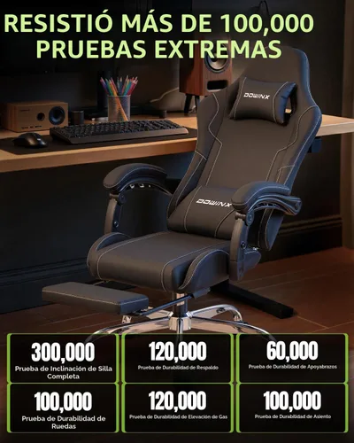 Vista 9 de Dowinx Silla ergonómica para juegos con reposapiés y lumbar de masaje, reposabrazos de enlace 2D para silla de computadora de 330 libras con Negro