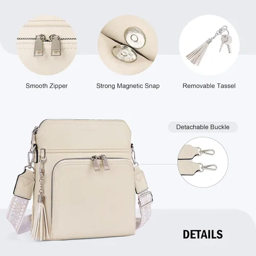 Vista 7 de Bolso cruzado para mujer, ligero, mediano, de cuero suave, bolso de hombro con borla