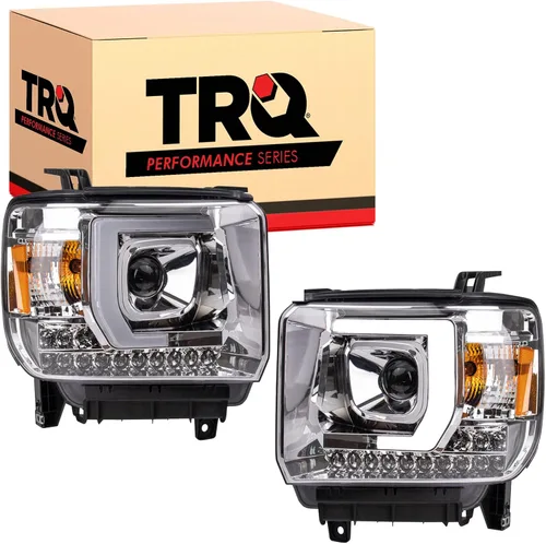 Vista 108 de TRQ Juego de Conjunto de Ensamble de Faros de 2 Piezas de Desempeño Halógeno con Marco Cromado Conductor y Lado del Pasajero Compatible con Mercedes