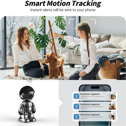 Vista 3 de Cámara Interior Robot, Cámara de Mascotas WiFi 2K 5G/2.4GHz con Aplicación de Teléfono EseeCloud, Cámara Nanny PTZ 360 con Audio/Video, Cámara Espía