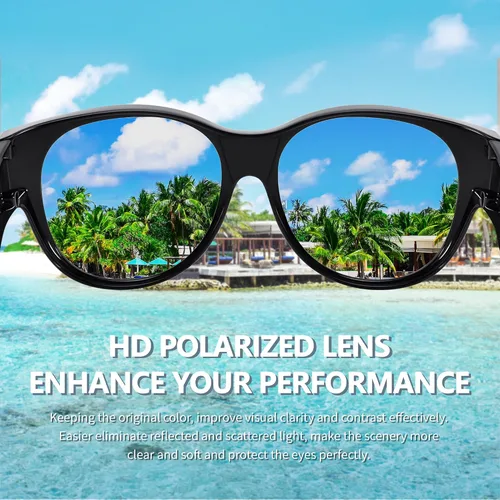 Vista 6 de URUMQI Gafas de sol que se ajustan sobre las gafas para mujer, gafas de sol redondas de moda ojo de gato polarizadas con protección UV400, montura