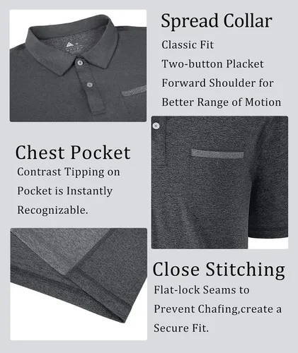 Vista 3 de V VALANCH Polo para hombre, estilo casual, de manga corta, para golf, absorbe la humedad, con cuello