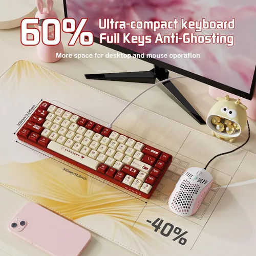 Vista 2 de AJAZZ AK680 Teclado mecánico para juegos y mouse Combo de teclas PBT intercambiables en caliente, teclas completas retroiluminadas RGB teclas