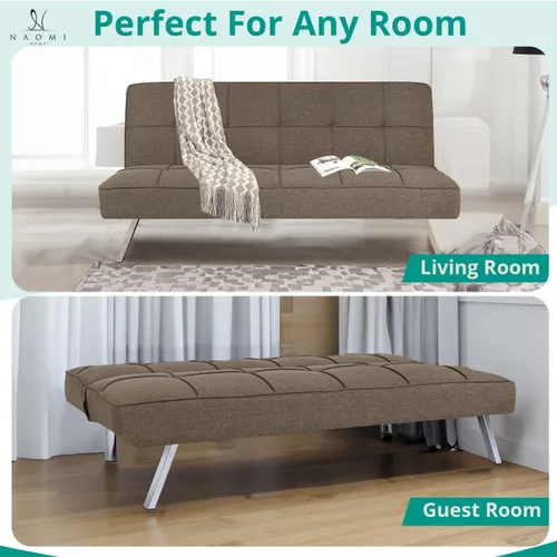 Vista 3 de Naomi Home Madison - Sofá cama futón – Diseño compacto para espacios pequeños – Futón convertible con tela de lino para una comodidad premium, sofá