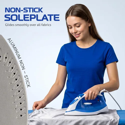 Vista 3 de Utopia Home plancha a vapor con base antiadherente - Tamaño pequeño y liviana - Ideal para viajar - Potente salida de vapor - Función de planchado