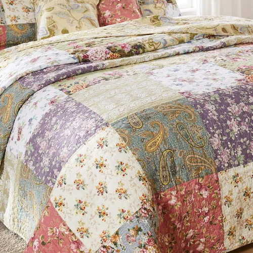 Vista 5 de Greenland Home Blooming Prairie, juego de colcha matrimonial de 3 piezas, Algodón, Multicolor, gemelo