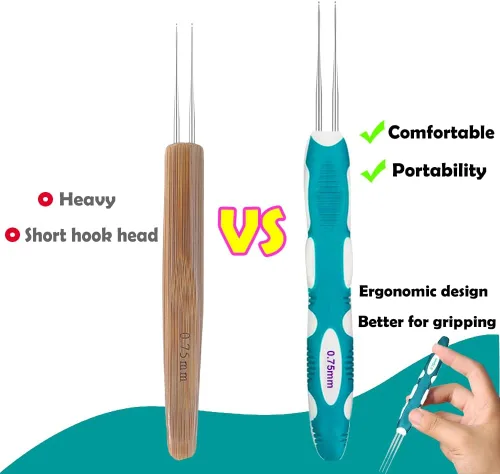 Vista 3 de Yarniss Ganchos de ganchillo para rastas con mango ergonómico, aguja de ganchillo para cabello de 0.75mm para trenza Loc