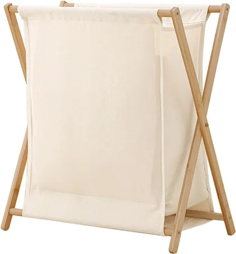 AVIMYA Cesto para ropa sucia, beige, plegable, portátil, algodón y acero