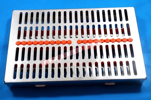 Vista 3 de Bandeja de caja de casete de esterilización de autoclave dental inoxidable alemán para 20 instrumentos-naranja