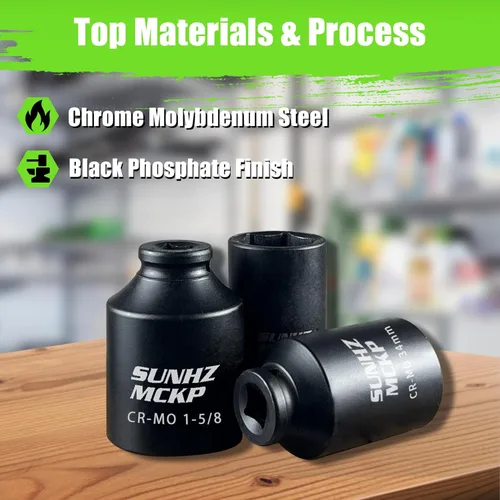 Vista 5 de SUNHZMCKP - Juego de llaves de impacto de 6 puntos de 1/2 pulgada, juego de 8 piezas de llaves de impacto de tuerca de eje SAE estándar SAE, Cr-Mo