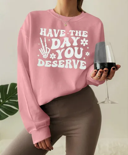 Vista 54 de Sudadera de gran tamaño para mujer, sudadera divertida con frases divertidas, casual, cuello redondo, suéter de manga larga para otoño