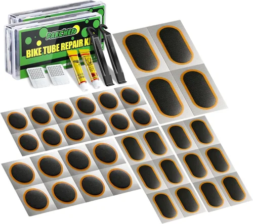 Bike Tube Patch Kit with Vulcanizing Patches - Assorted Sizes, Portable Bicycle Tire Repair Patches for Road, Mountain Bike, Scooter & Ebike