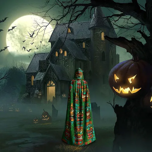 Vista 7 de Tiki Idols and Palm Leaves Halloween Mago Witch Sudadera con capucha capa de Navidad cosplay para adultos