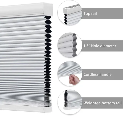 Vista 4 de Changshade Persianas celulares para puerta, persianas opacas sin cordón, con forma de acordeón de abeja, oscurecimiento de la habitación, celda