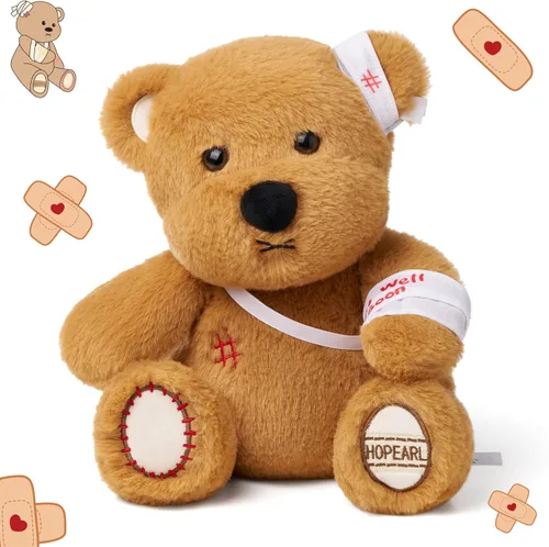 Hopearl Adorable oso de peluche con brazo roto Get Well Soon, marrón, 10 pulgadas