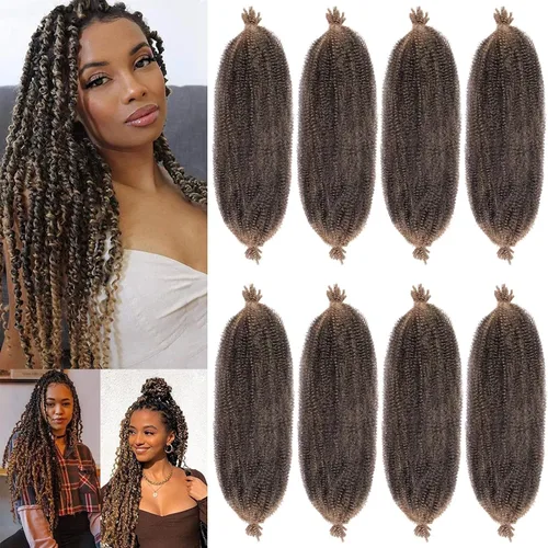 Vista 13 de Cabello de Envoltura Pre-Esponjado de 8 Pulgadas, 3 Paquetes, Cabello Afro Twist Pre-Separado Elástico para Locs, Cabello Afro Twist Negro Natural