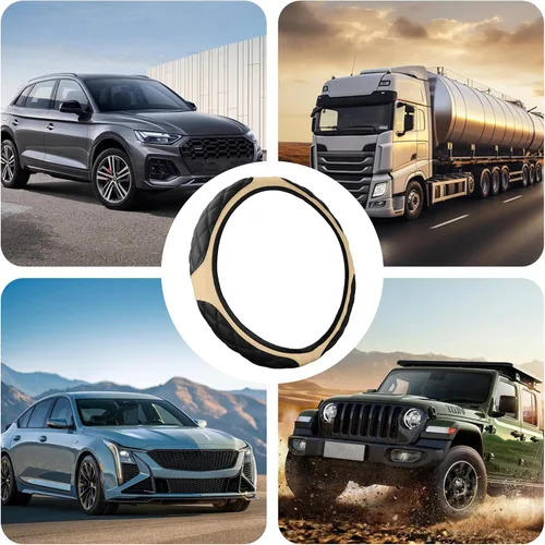 Vista 5 de Funda de Cuero para Volante de Automóvil de 15 Pulgadas, Accesorios Automotrices Elástica Transpirable Antideslizante Protector de Volante Suave se
