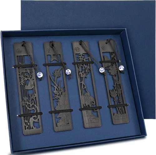 Outus 4 piezas marcapáginas de madera para hombres y mujeres, rellenos de calcetín navideño, regalos vintage hechos a mano, marcapáginas, regalos de