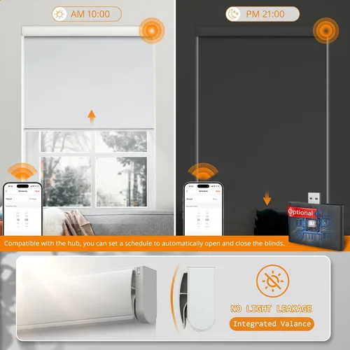 Vista 3 de Persianas inteligentes motorizadas con control remoto, persianas enrollables opacas eléctricas inalámbricas, compatibles con Alexa y Google Blanco