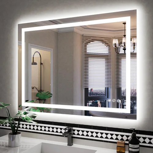 Vista 8 de ISKM Espejo LED de 20 x 28 pulgadas para baño, espejo de tocador iluminado para pared con luces frontales + espejo de baño LED retroiluminado