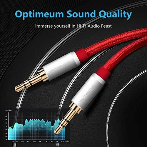 Vista 5 de Cable auxiliar de 30 pies, cable de audio de 0.138 in, cable auxiliar trenzado de nailon de 0.138 in macho a macho, cable de audio estéreo