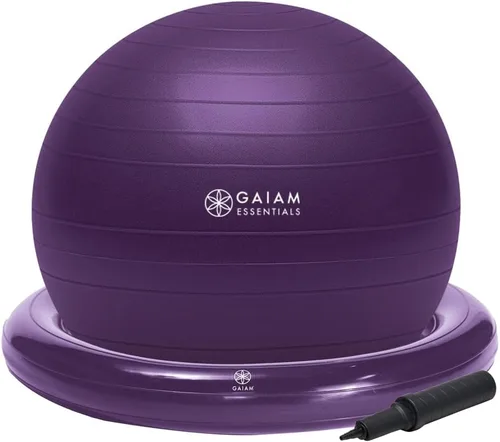 Vista 9 de Kit de pelota de equilibrio y base Gaiam Essentials, silla de pelota de yoga de 65 cm, pelota de ejercicio con base de anillo inflable
