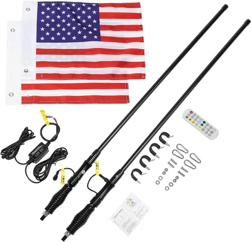 KEMIMOTO 2 luces de látigo de 3 pies con base de resorte para lado a lado, luces LED de látigo para UTV, ATV, barco, todoterreno, control remoto RF