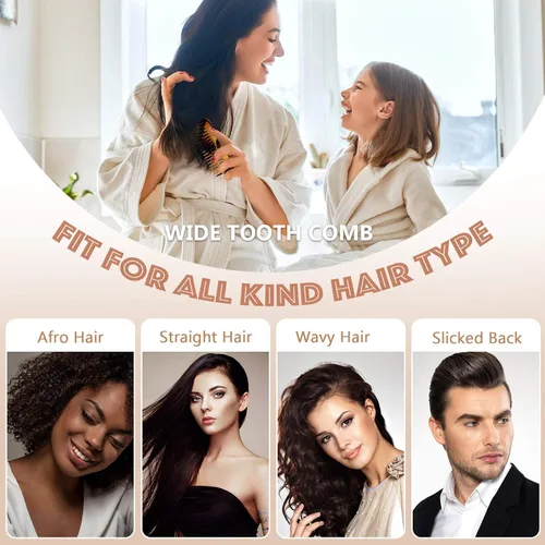 Vista 5 de Patelai Peine de dientes anchos para cabello rizado, húmedo y seco, accesorios desenredantes sin mango (marrón)