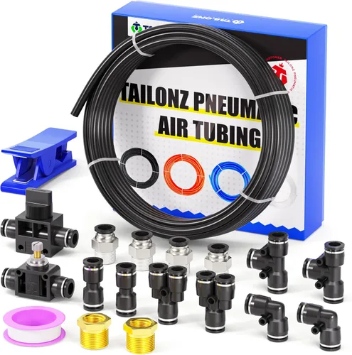 TAILONZ PNEUMATIC Negro DOT 1/2 pulgada de 32.8 ft 32.8ft Nylon Air Tubing Kit Tubería Manguera de tubería de línea de aire Tubería o transferencia
