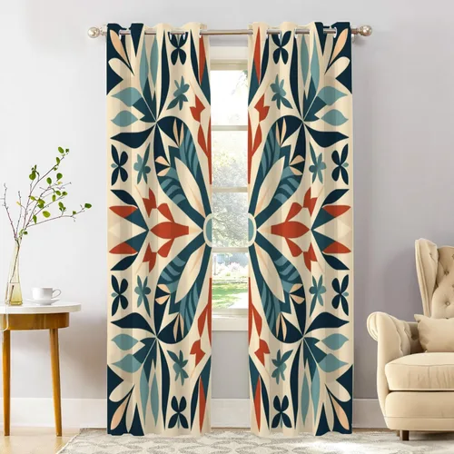 Vista 175 de Shrahala Beige and Orange Abstract Art Brushstrokes Tier Curtains for Kitchen Windows, Abstract Oil Paint Cafe Curtain Multilayer Polyester Blackout