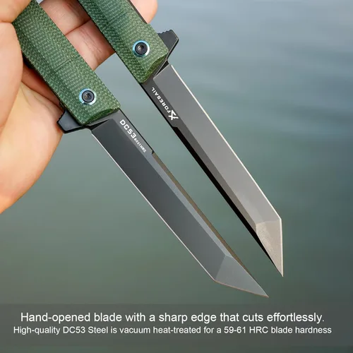 Vista 17 de Cuchillo plegable de bolsillo FORESAIL, hoja de acero DC53 y mango G10. Con clip de bolsillo y rompecristales, cuchillo de bolsillo para hombres
