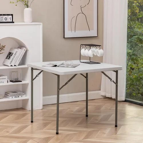 Vista 43 de BTEXPERT Juego de mesa plegable de 5 piezas, portátil y silla, mesa cuadrada de plástico de granito blanco de 34 pulgadas, 4 sillas negras