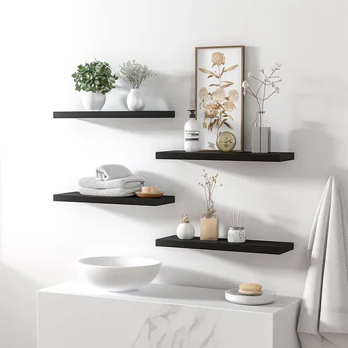 Vista 2 de YYWUOJJ Estantes flotantes de madera para decoración de pared, estantes de pared rústicos para dormitorio, baño, cocina, sala de estar, juego de 6
