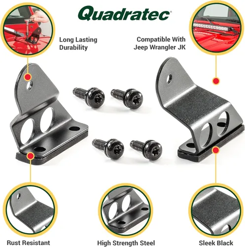 Vista 5 de Quadratec Soporte de luz de montaje en capó, compatible con Jeep Wrangler JK y JKU 2007-2018, instalación atornillada, ajuste universal