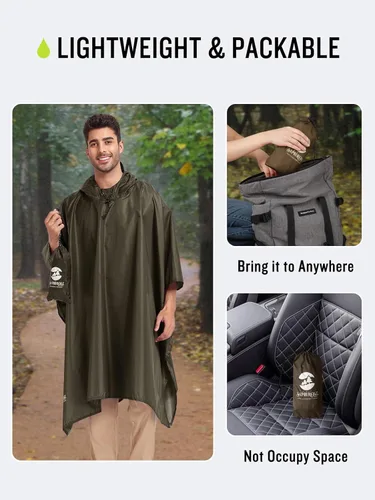 Vista 5 de SaphiRose Poncho de lluvia con capucha impermeable para hombres, mujeres y adultos