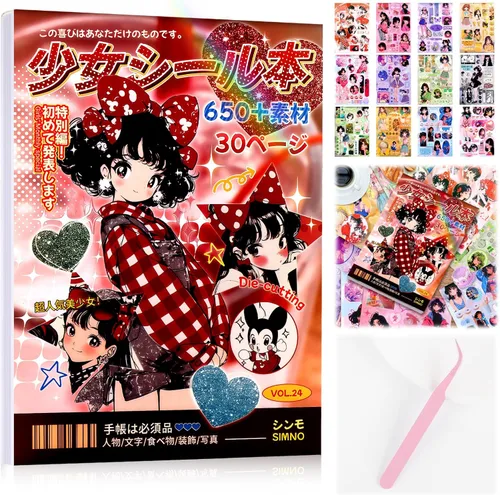 Tmtains 30 hojas de calcomanías de estilo manga japonés, más de 650 piezas Heisei retro lindos libros temáticos estilo coreano, calcomanías