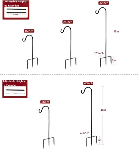 Vista 2 de EXCMARK - Gancho de pastor de altura ajustable de 81/61/41 cm y 1,3 cm de grosor. Úsalo en bodas, para colgar luces solares, linternas, comederos