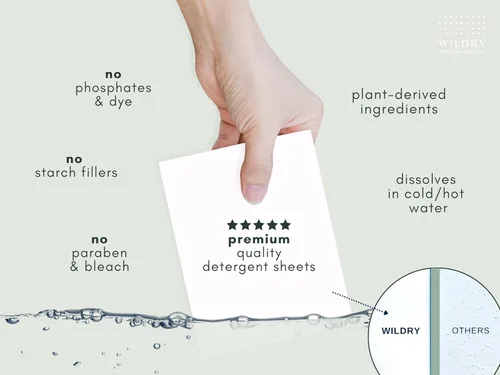 Vista 4 de Hojas de detergente para ropa sin líquido (60 hojas) - Aroma fresco de bambú - Ecológico, 100% libre de plástico, biodegradable, hipoalergénico