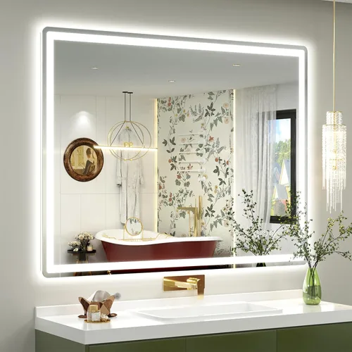 Vista 20 de SMIROR Espejo de baño LED con luces de 22" x 30", espejo de tocador rectangular redondeado iluminado para pared, iluminado frontal y retroiluminado