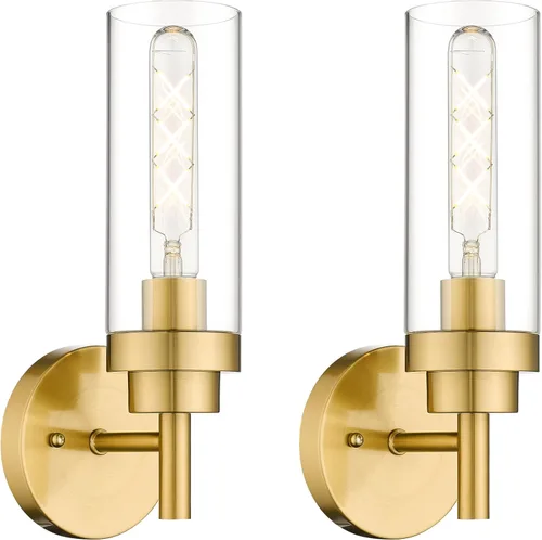Vista 24 de Emak Lámparas de baño negras de 22 pulgadas sobre espejo, lámpara de tocador de baño de 2 luces con pantalla de vidrio transparente, paquete de 2