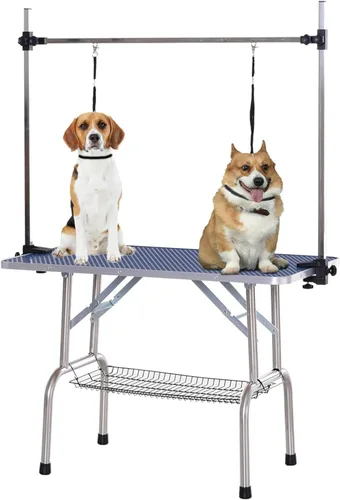 Vista 10 de Mesa de aseo para perros de 36 pulgadas, mesa plegable de acero inoxidable para secado de mascotas de hasta 330 libras, escritorio de baño