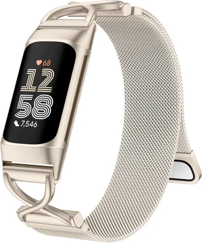 Vista 10 de JKD Banda de Metal en Forma de X Compatible con Fitbit Charge 6/Charge 5 Bandas para Mujeres y Hombres, Correa de Pulsera de Malla de Acero