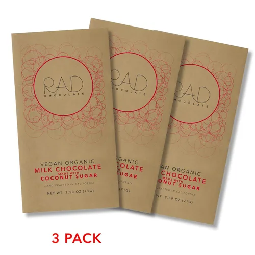 Vista 5 de Rad Chocolate Chocolate con leche vegano y azúcar de coco, paquete de 3, certificado orgánico, sin gluten y soja, apto para paleo