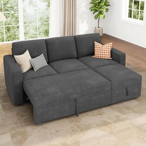 Vista 28 de HONBAY - Sofá seccional modular con cama desplegable, sofá de pana con almacenamiento, sofá seccional en forma de U para sala de estar, color azul