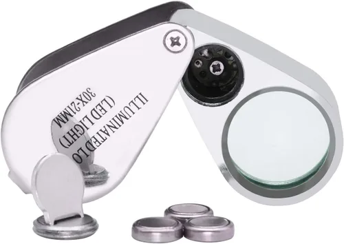 Vista 3 de Beileshi Jewelers Loupe 30x, con 2 luces LED, lupa de construcción de metal y vidrio óptico con estuche de transporte