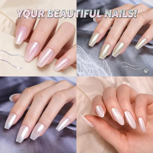 Vista 2 de Polvo de uñas de cromo perla blanca, polvo iridiscente Aurora cromado efecto espejo metálico, polvo de inmersión de sirena perlado decoración