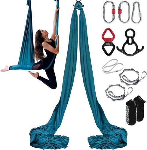 Vista 13 de VEVOR Aerial Silk & Yoga Swing, Aerial Yoga Hammock Kit with 100gsm Nylon Fabric, Full Rigging Hardware & Easy Set-up Guide, Antigravity Flying for
